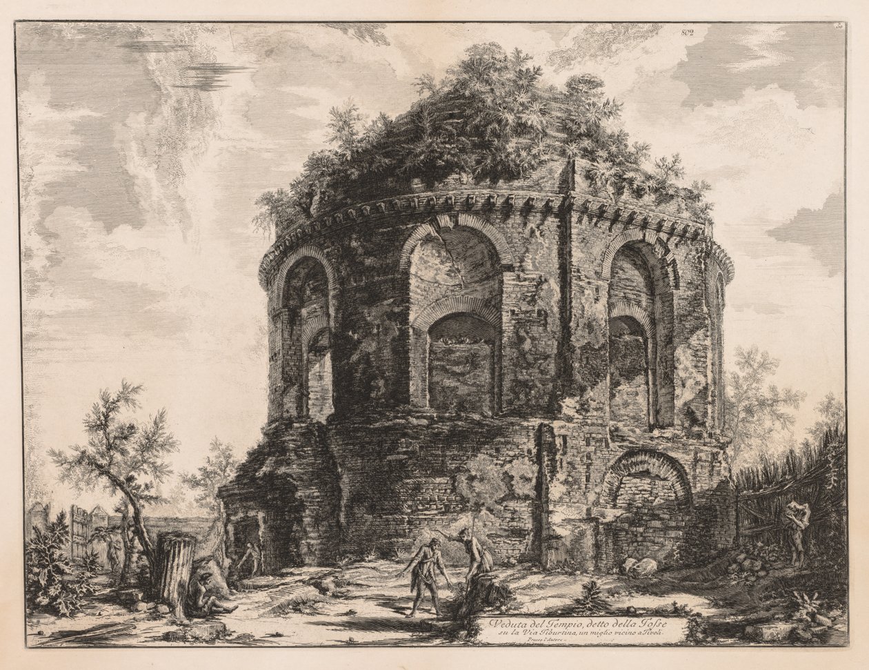 Utsikt över Rom: Den så kallade Tempio della Tosse, nära Tivoli, 1763. av Giovanni Battista Piranesi
