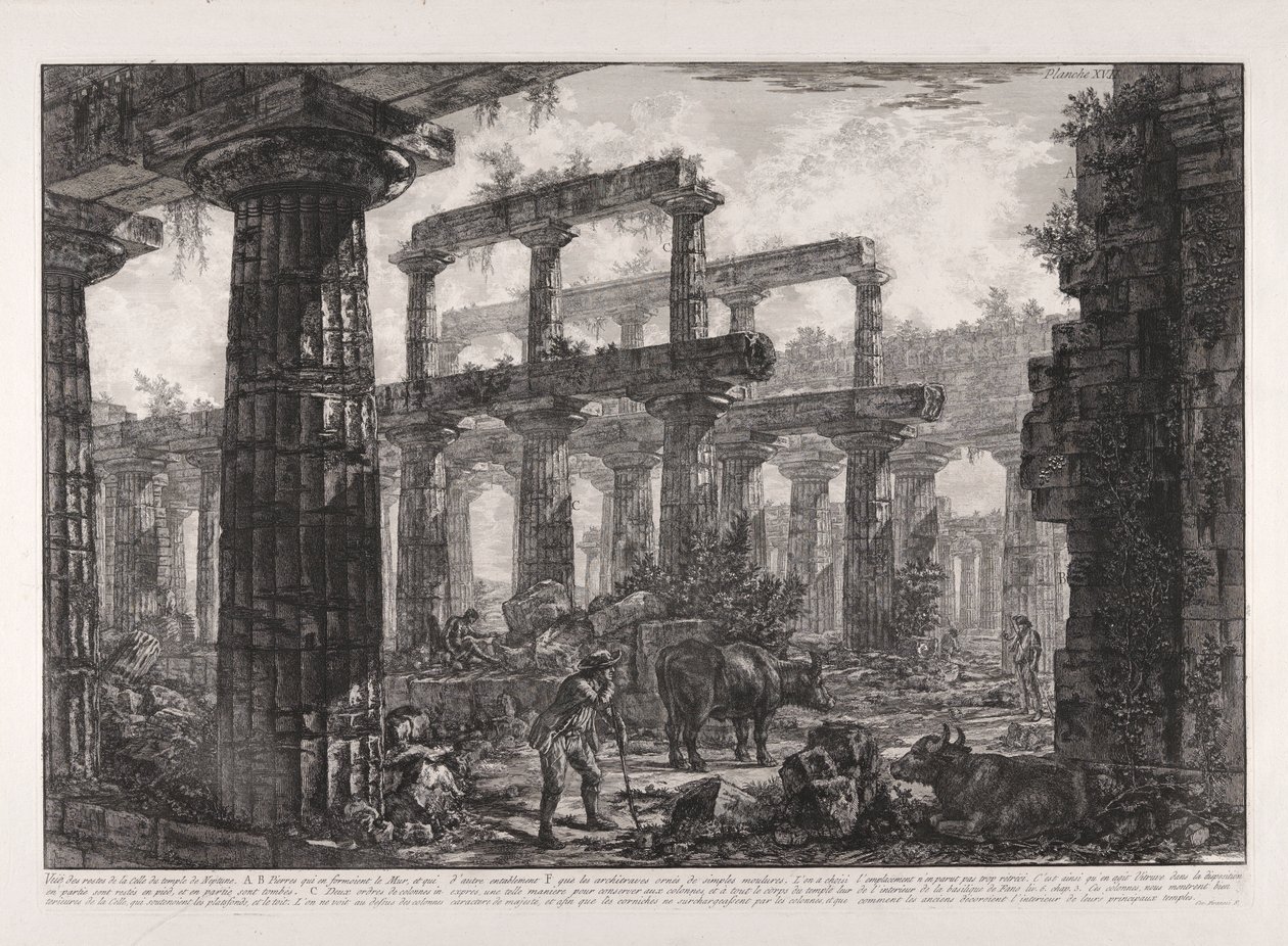 Utsikt över resterna av cellan i Neptunustemplet, från olika vyer av av Giovanni Battista Piranesi