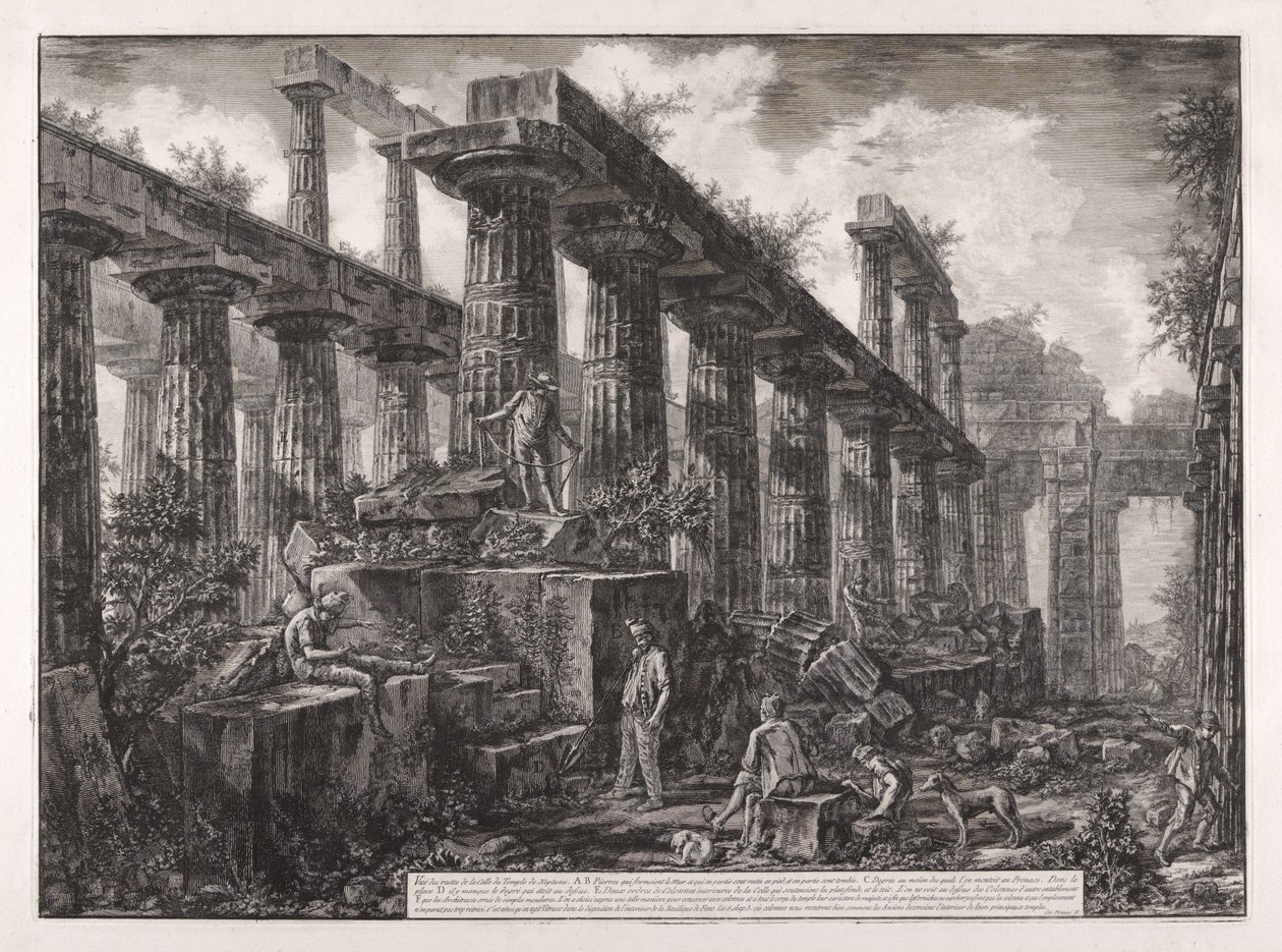 Vy över resterna av Neptunus tempels cella, ur Olika vyer över ... Pesto av Giovanni Battista Piranesi