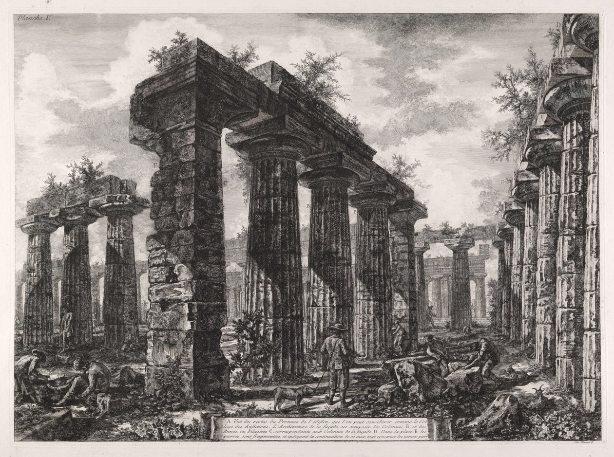 Vy över resterna av pronaos på byggnaden, som kan betraktas som amfiktyonernas kollegium, ur Olika vyer av Paestum av Giovanni Battista Piranesi