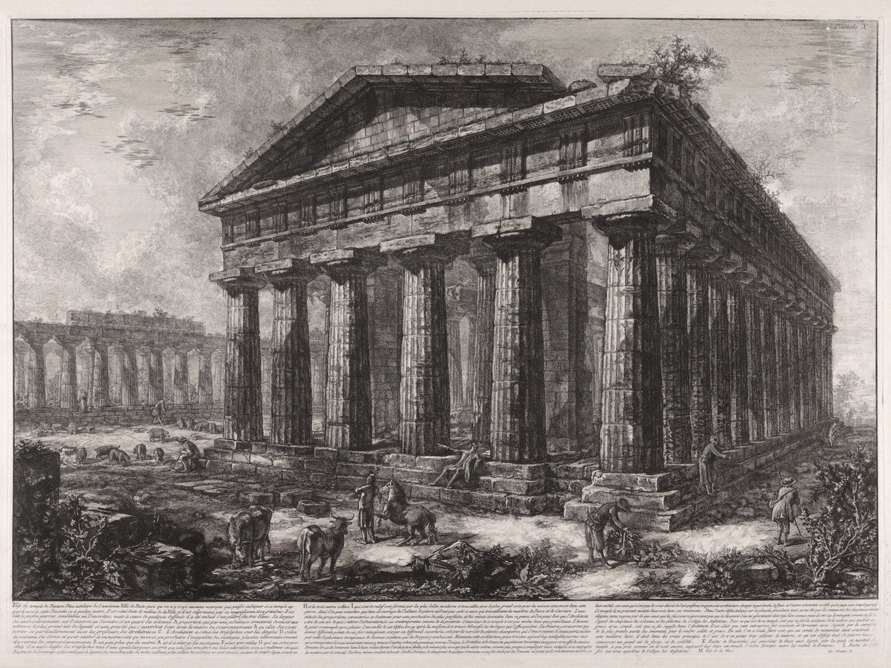 Vy över Neptunus tempel, den antika staden Pestos skyddsgud, trots att inget tecken syns som kan ange om detta tempel tillhörde denna gudom eller någon annan ... av Giovanni Battista Piranesi
