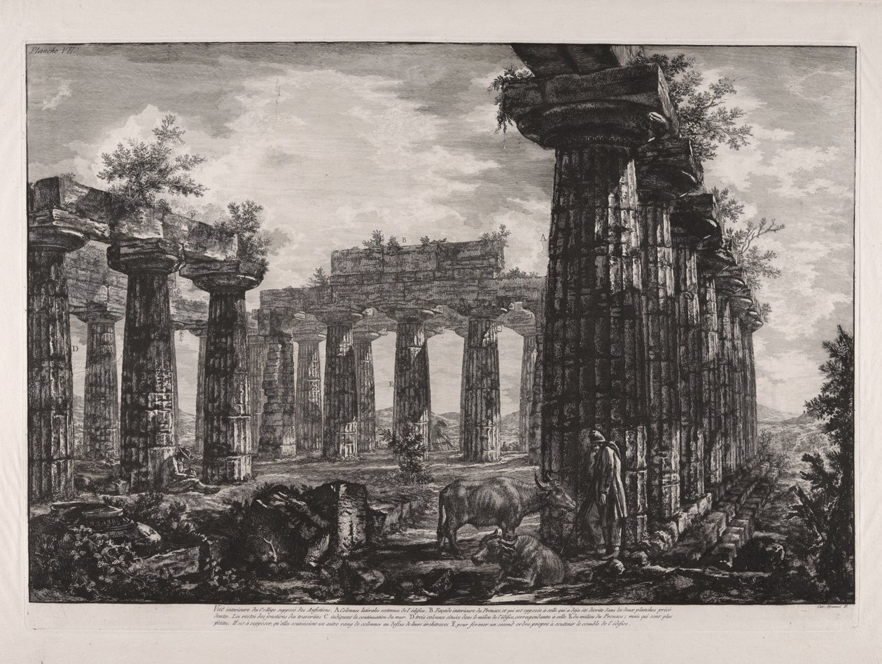 Interiörvy av det så kallade Anfictions-kollegiet, ur "Olika vyer av ... Pesto" (Olika vyer av ... Paestum) av Giovanni Battista Piranesi
