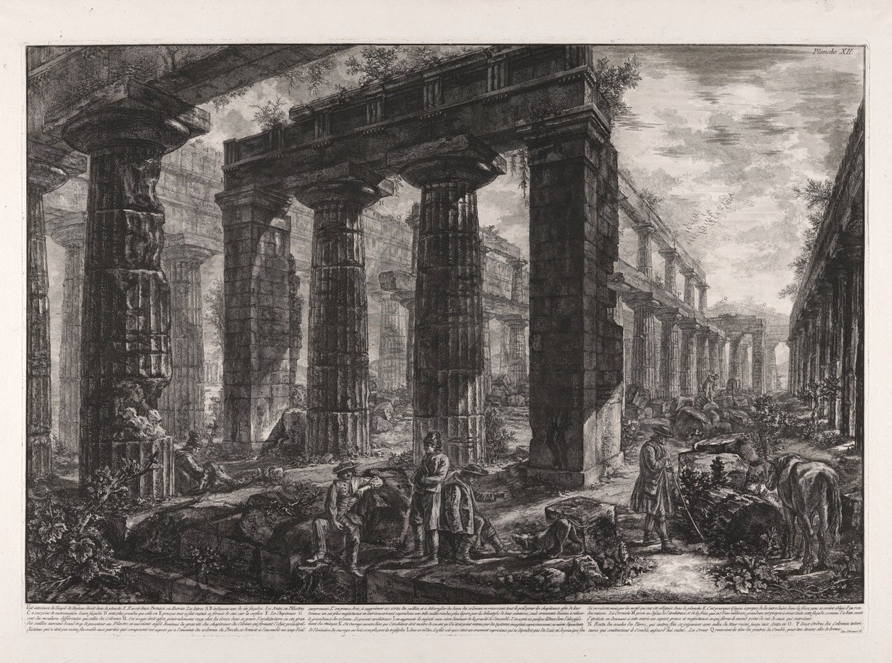 Invändig vy av Neptunus tempel som beskrivs på tavla X av Giovanni Battista Piranesi