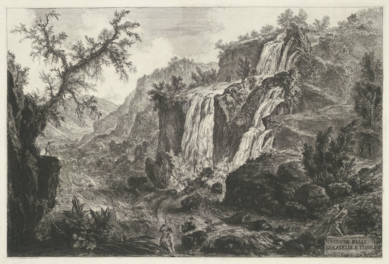 Watervallen te Tivoli Utsikt över Cascatelle i Tivoli (titel på objekt) Gezichten op Rome (serietitel) Utsikt över Rom designad och graverad av Giambattista Piranesi-arkitekten Ve (nez) iano (serietitel) av Giovanni Battista Piranesi