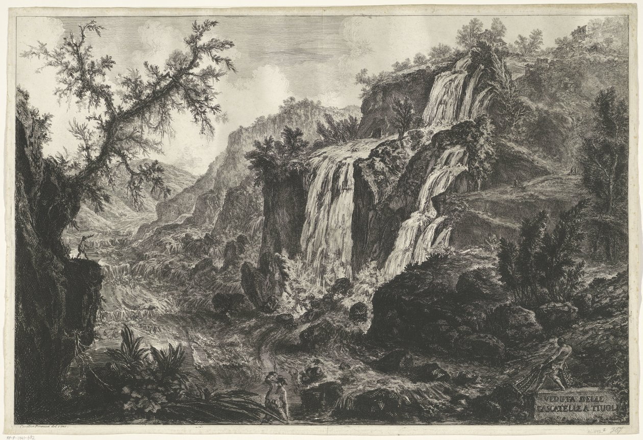 Watervallen te Tivoli Utsikt över Cascatelle i Tivoli (titel på objekt) Gezichten op Rome (serietitel) Utsikt över Rom designad och graverad av Giambattista Piranesi-arkitekten Ve (nez) iano (serietitel) av Giovanni Battista Piranesi
