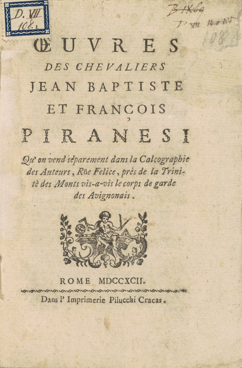 Verk av riddarna Jean Baptiste och François Piranesi av Giovanni Battista Piranesi, Francesco Piranesi
