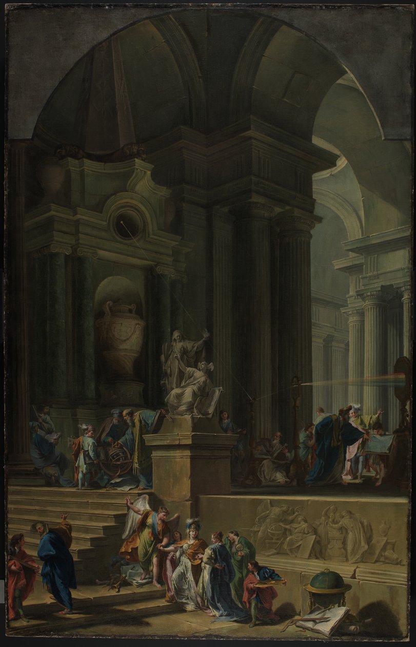 Ett allegoriskt monument till Sir Isaac Newton av Giovanni Battista Pittoni