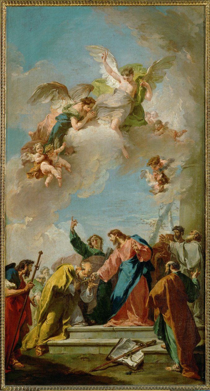 Kristus överlämnar nycklarna till Sankt Petrus... av Giovanni Battista Pittoni