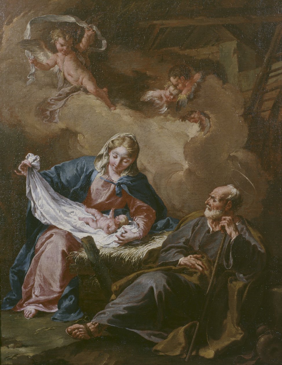 Heliga familjen c.1730-40 (olja på duk) (se även 101586) av Giovanni Battista Pittoni