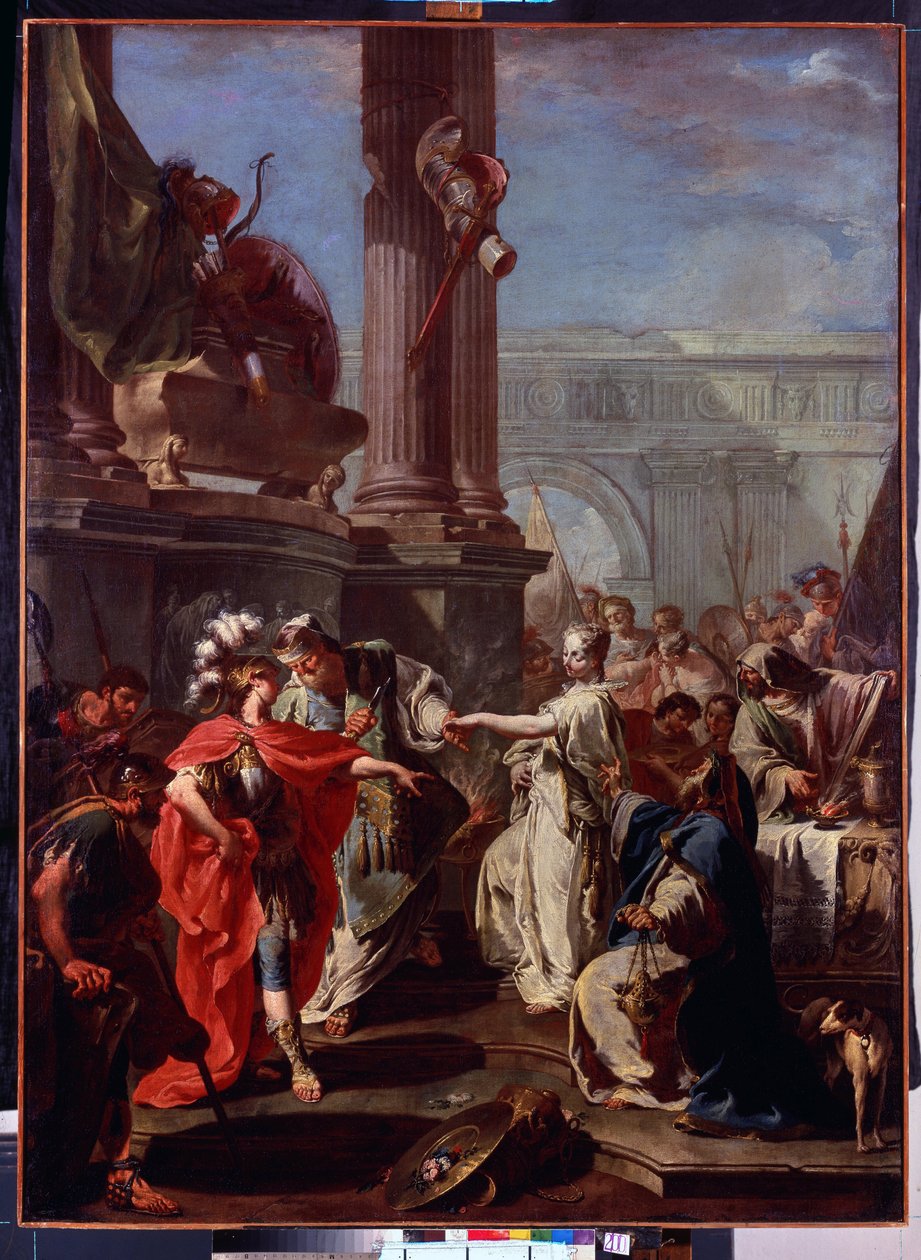 La sacrifice de Polyxene (Offret av Polyxene). Immolation av Polyxene par Neoptoleme, grekisk hjälte sur le Tombeau d