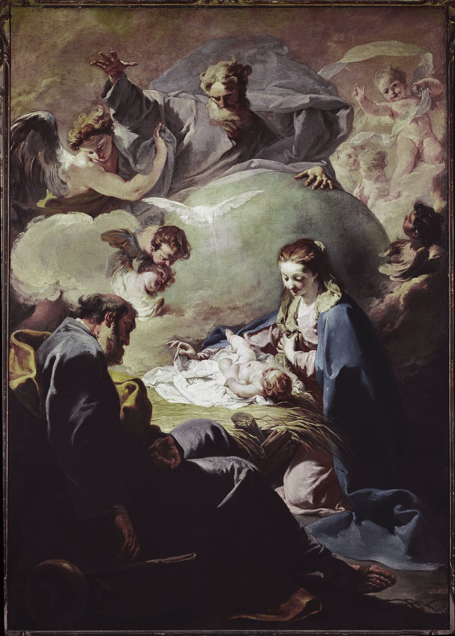 Födelse med den Allsmäktige och den Helige Ande. (olja på duk, cirka 1740) av Giovanni Battista Pittoni