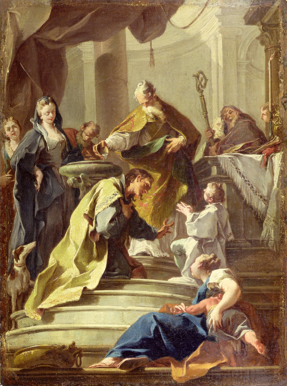 S:t Prosdocimus döper S:t Daniel (olja på duk) av Giovanni Battista Pittoni