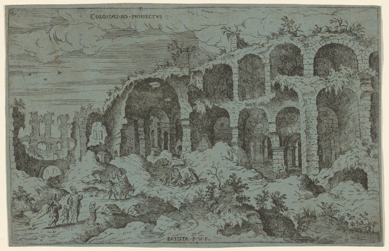 Colossaei. Ro. Prospekt. 3 (Tredje utsikten över Colosseum i Rom) av Giovanni Battista Pittoni, after Hieronymus Cock