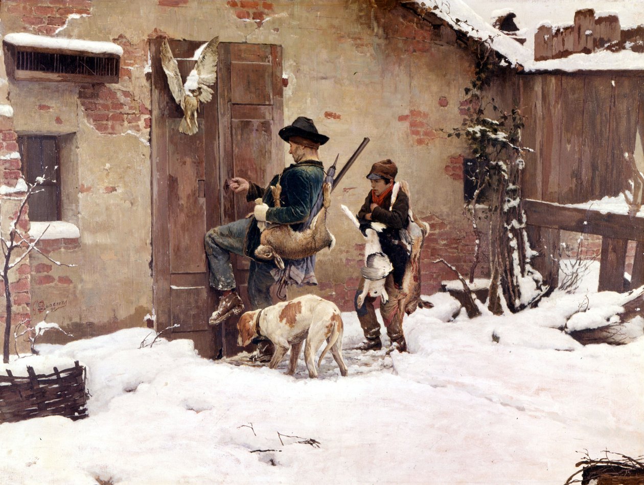 Tillbaka från jakten. Målning av G.Quadrone. 1890 Milano av Giovanni Battista Quadrone