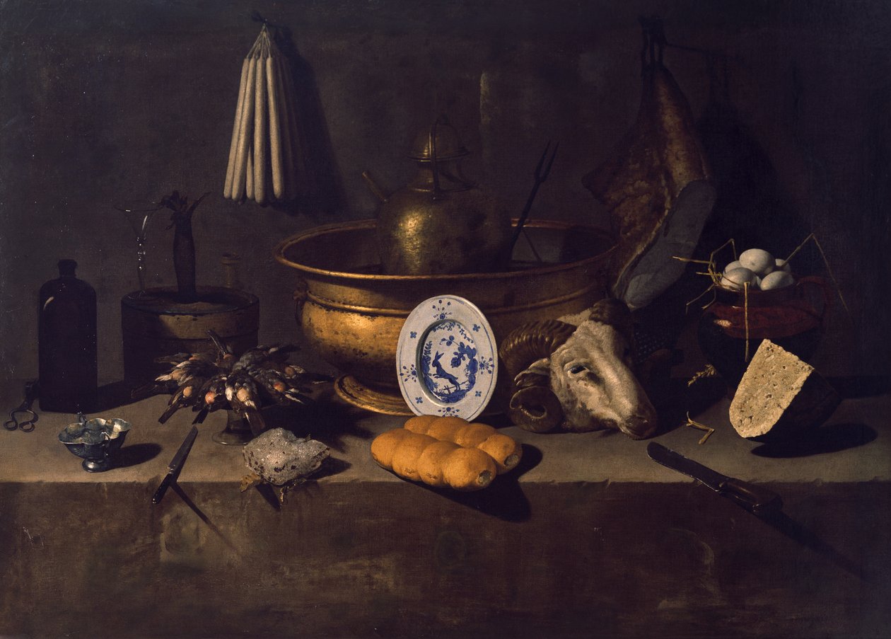 Inside Kitchen (olja på duk) av Giovanni Battista Recco