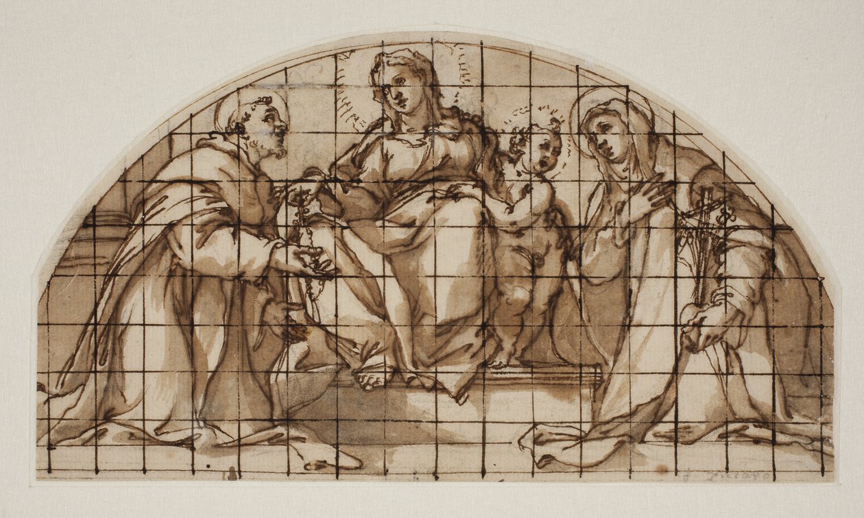 Lunett med Madonnan och barnet med Sts Francis av Assisi och Katarina av Siena av Giovanni Battista Ricci