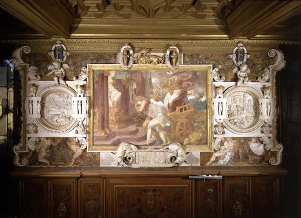 Cleobis och Biton, detalj av dekorativt schema i Francis I:s galleri av Giovanni Battista Rosso Fiorentino