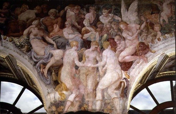 Goddesses Dancing, detalj av dekorativt schema i Francis I:s galleri av Giovanni Battista Rosso Fiorentino