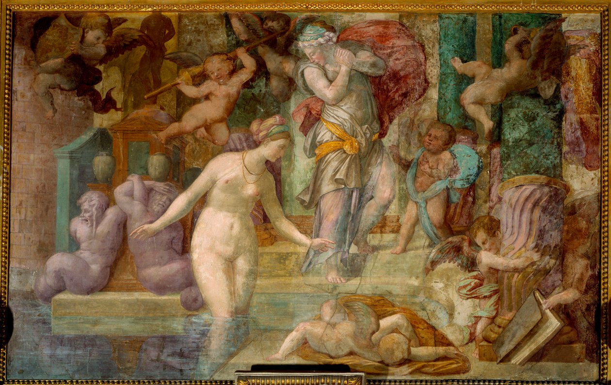 School of Fontainebleau: Venus vid fontänen. Målning av Giovanni Battista av Jacopo Rosso (1494-1541) av Giovanni Battista Rosso Fiorentino
