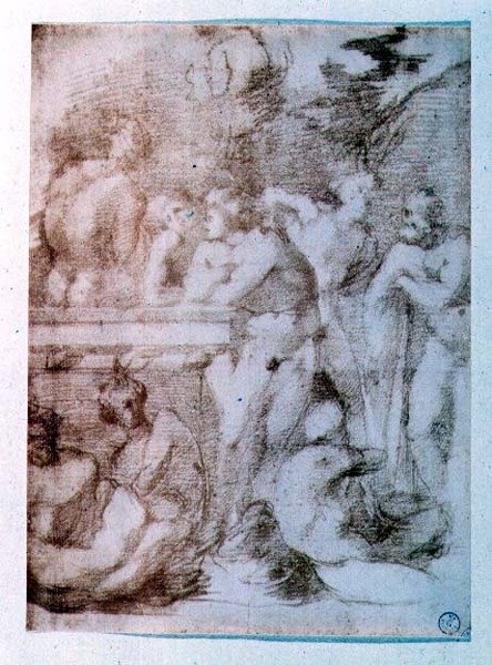 Studie av nakna män i samtal (rödkrita) av Giovanni Battista Rosso Fiorentino