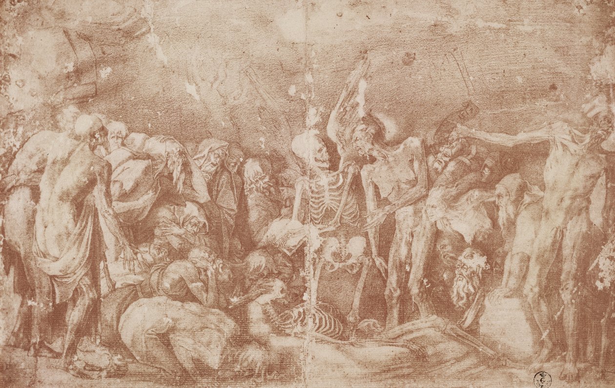 Study of the Living and the Dead samlade (sangvinskt på papper) av Giovanni Battista Rosso Fiorentino