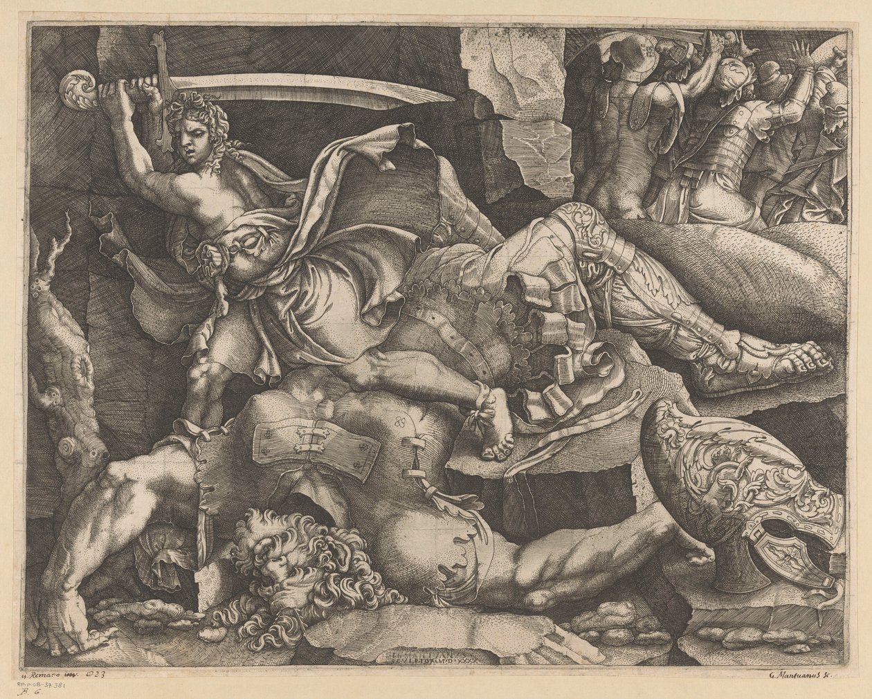 David halshuggar Goliat av Giovanni Battista Scultori