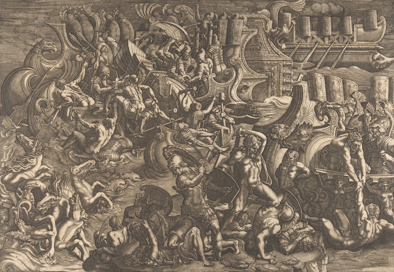 Trojanerna stöter bort grekerna, 1538. av Giovanni Battista Scultori