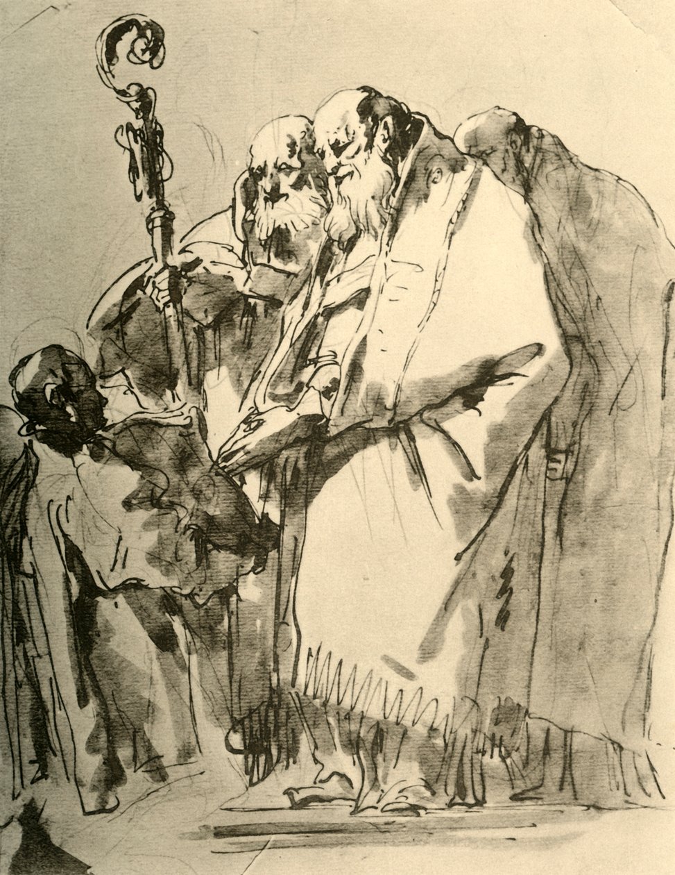 En biskop, två andra präster och en diakon med ritualen, c1740-talet, 1928 av Giovanni Battista Tiepolo