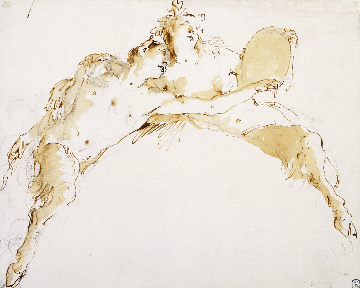 En faun, hans vänstra arm utsträckt och en fauness som håller en tambur, av Giovanni Battista Tiepolo