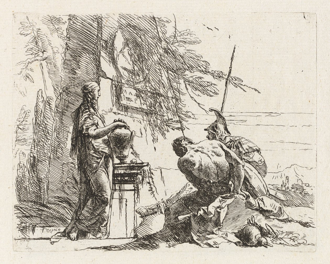 En kvinna med händerna på en vas, en soldat och en slav, från Vari capricci (Various Capriccios) av Giovanni Battista Tiepolo