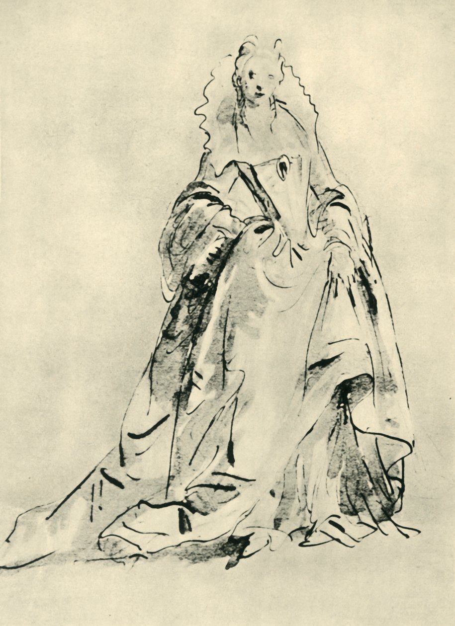 En dam klädd i en klänning med hög krage och spetsigt liv, tidigt 1700-tal, 1943. av Giovanni Battista Tiepolo