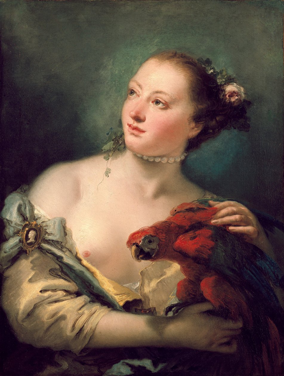 En ung kvinna med en ara, sent 1760 av Giovanni Battista Tiepolo