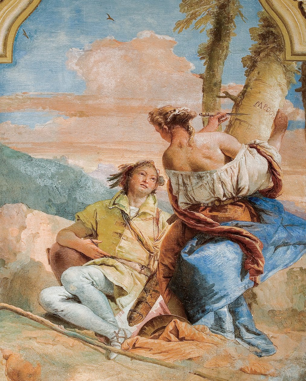 Angelica Carving Medoros Name into a Tree, från Orlando Furiosos rum i Palazzina, 1757 av Giovanni Battista Tiepolo