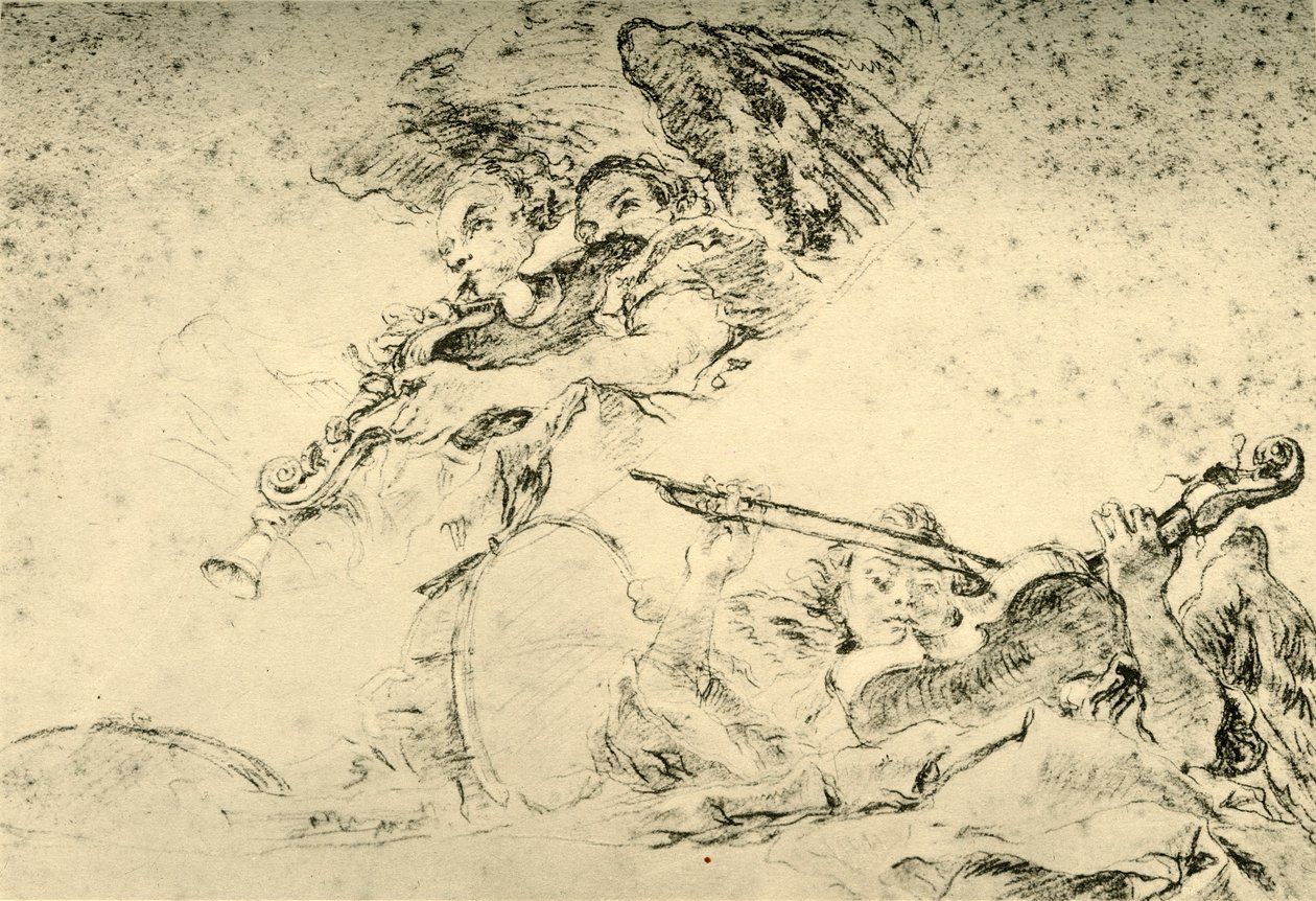 Änglar som spelar musikinstrument, c1755, 1928 av Giovanni Battista Tiepolo