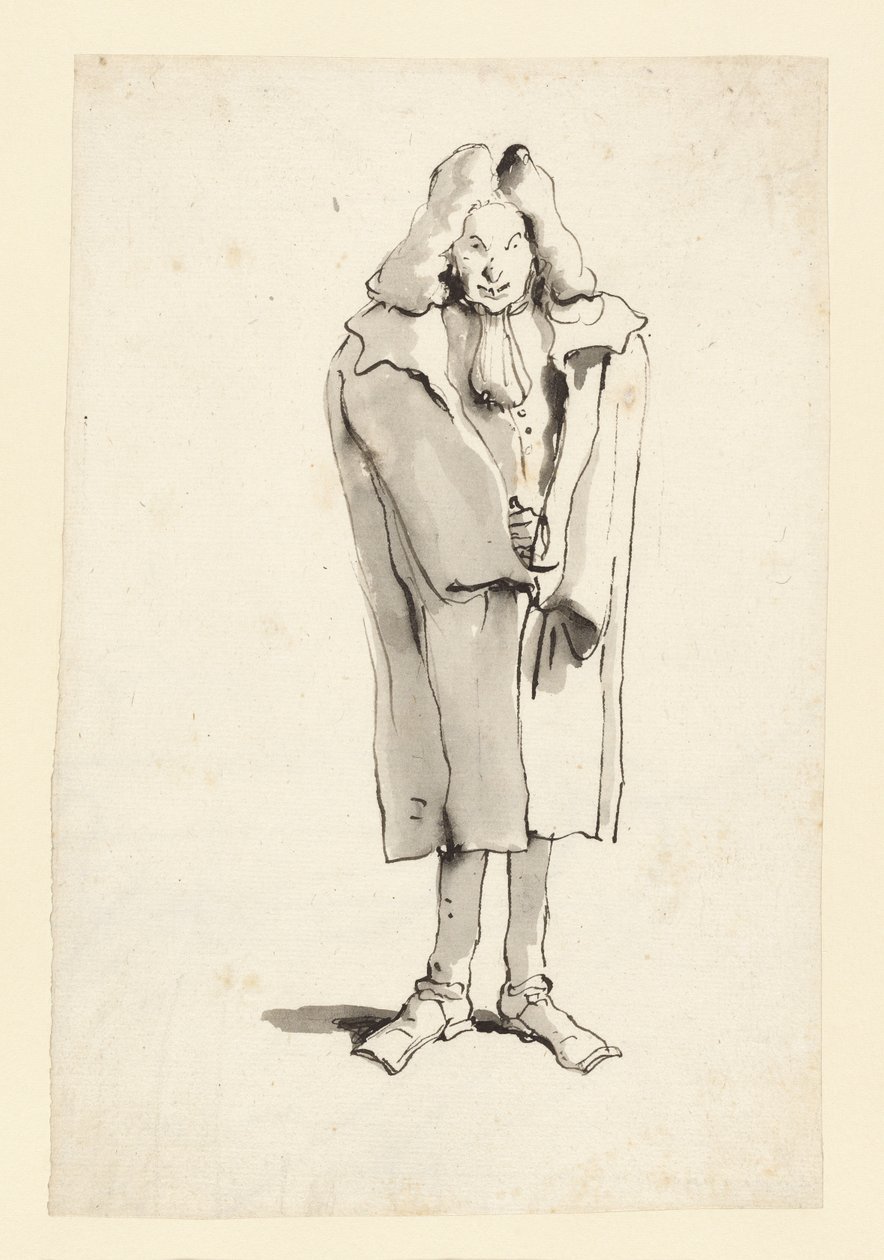 Karikatyr av en man i överrock av Giovanni Battista Tiepolo