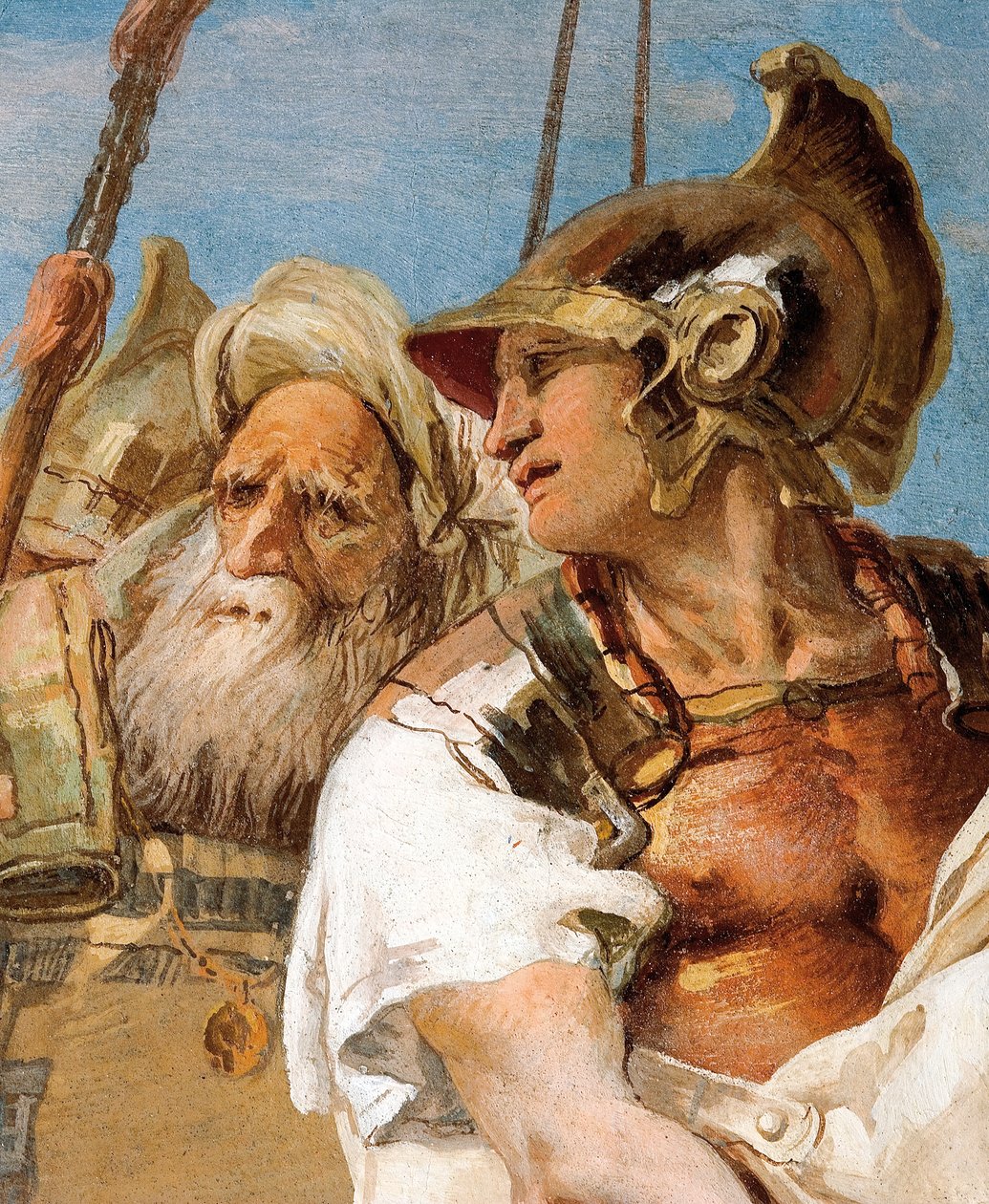 Detalj av Aeneas, från Aeneid presenterar Amor, förklädd till Ascanius, till Dido, från Aeneidens rum i Palazzina, 1757 av Giovanni Battista Tiepolo