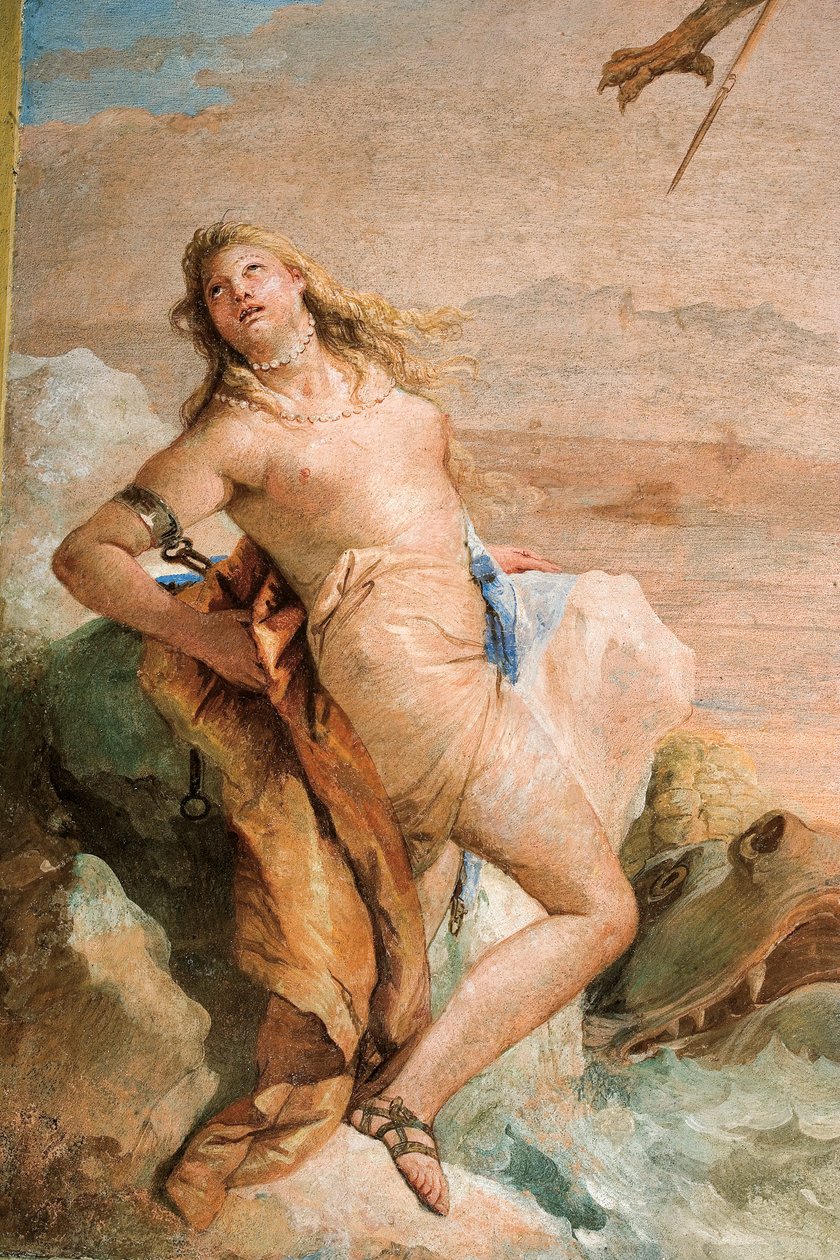 Detalj av Angelica, från Ruggero Freeing Angelica, från Orlando Furiosos rum i Palazzina, 1757 av Giovanni Battista Tiepolo