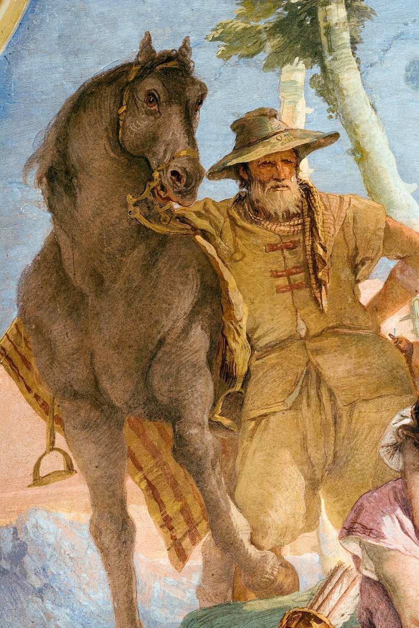 Detalj av bonden, från Angelica som kommer till hjälp av den sårade Medoro, från Orlando Furiosos rum i Palazzina, 1757 av Giovanni Battista Tiepolo