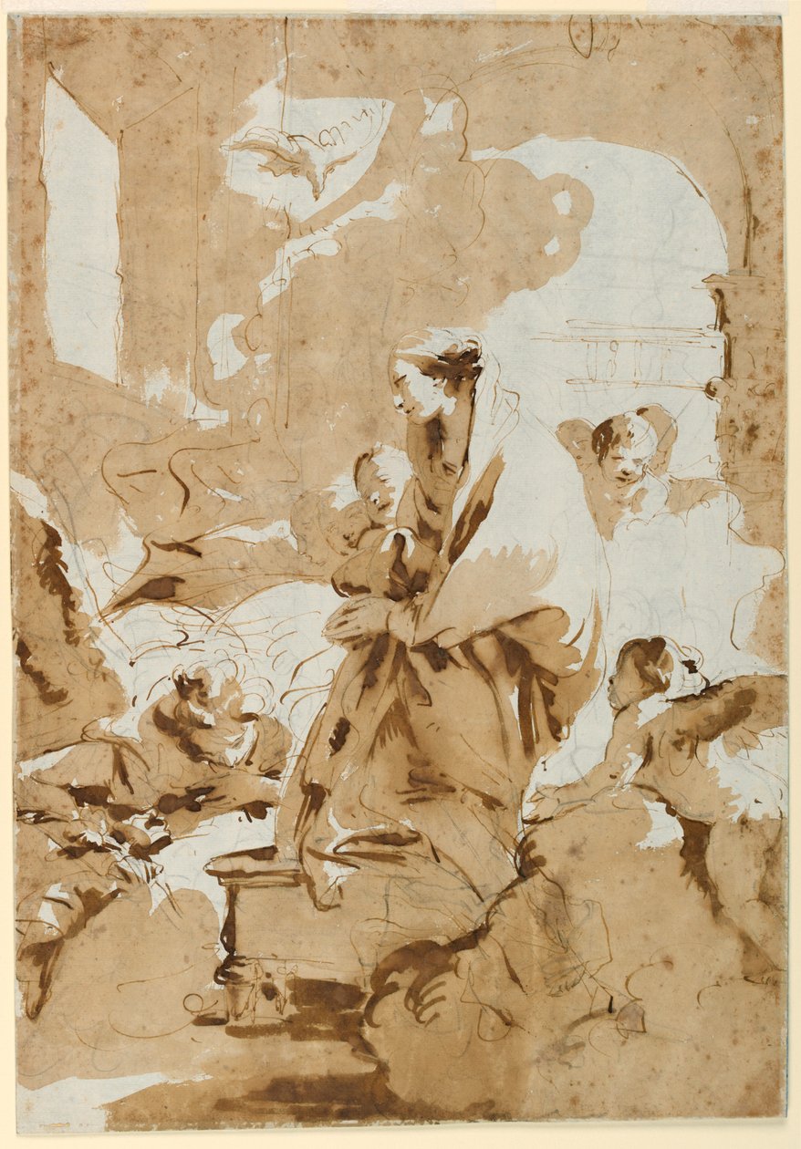 Teckning, Bebådelsen, ca 1732 av Giovanni Battista Tiepolo