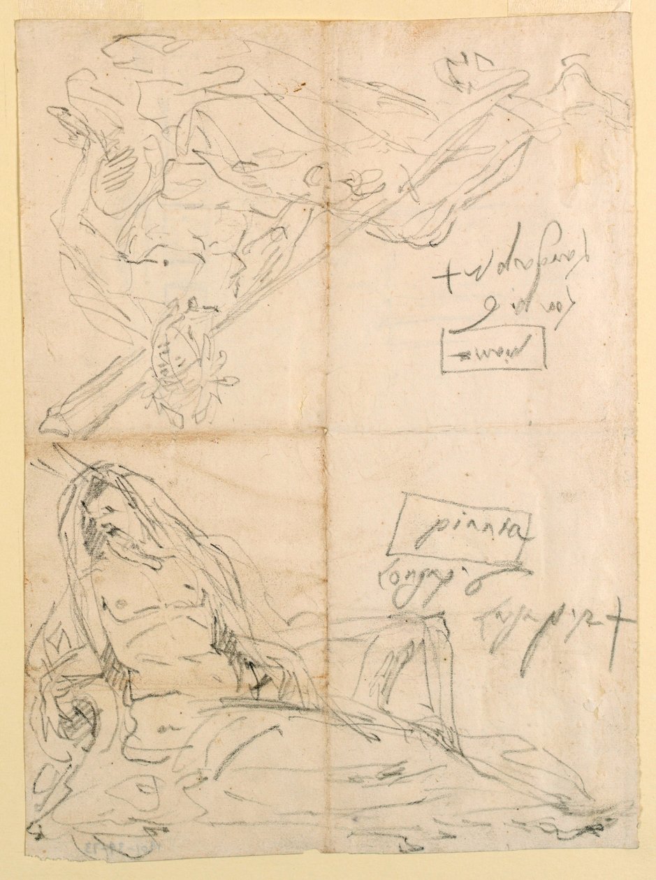 Teckning, Två skisser av flodgudar, ca 1750 av Giovanni Battista Tiepolo