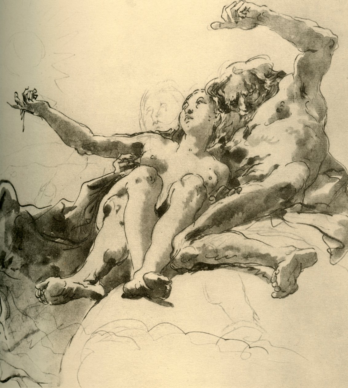Äldre man bredvid en ung kvinna som pekar upp mot solen, mitten av 1700-talet, 1928 av Giovanni Battista Tiepolo
