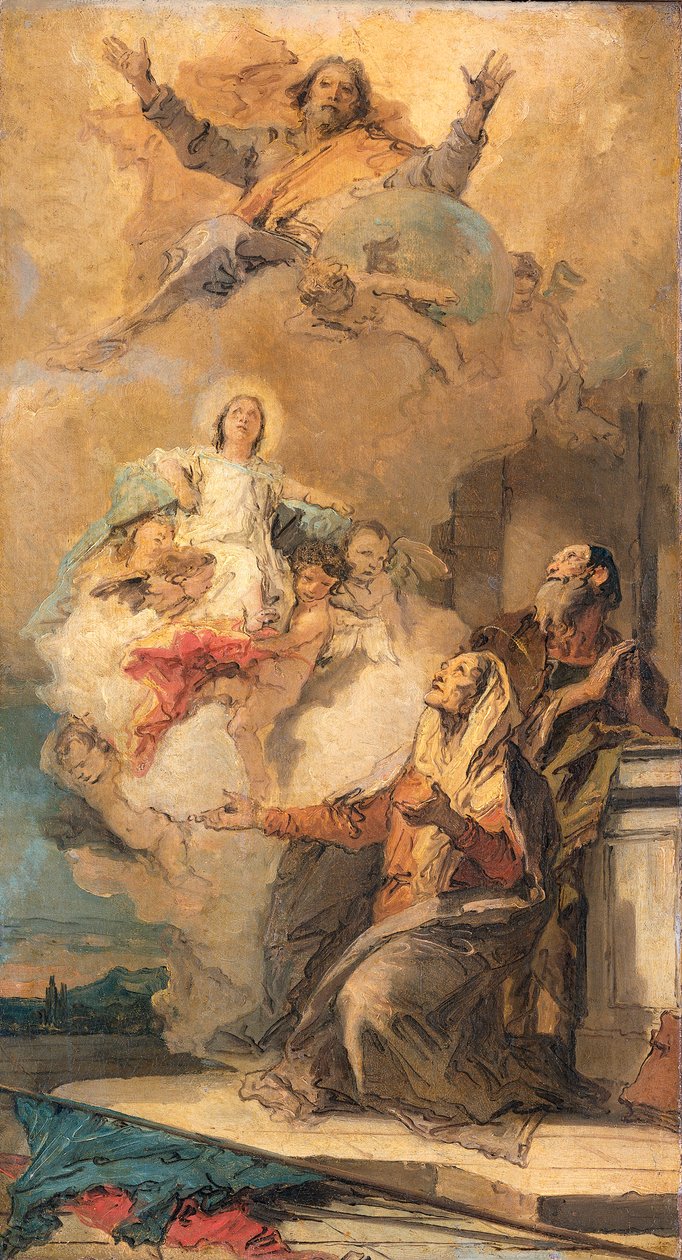 Gud Fader sänder jungfru Maria till sina föräldrar Joachim och Anna Alternativ titel (s):  

Den heliga Annas vision av Giovanni Battista Tiepolo
