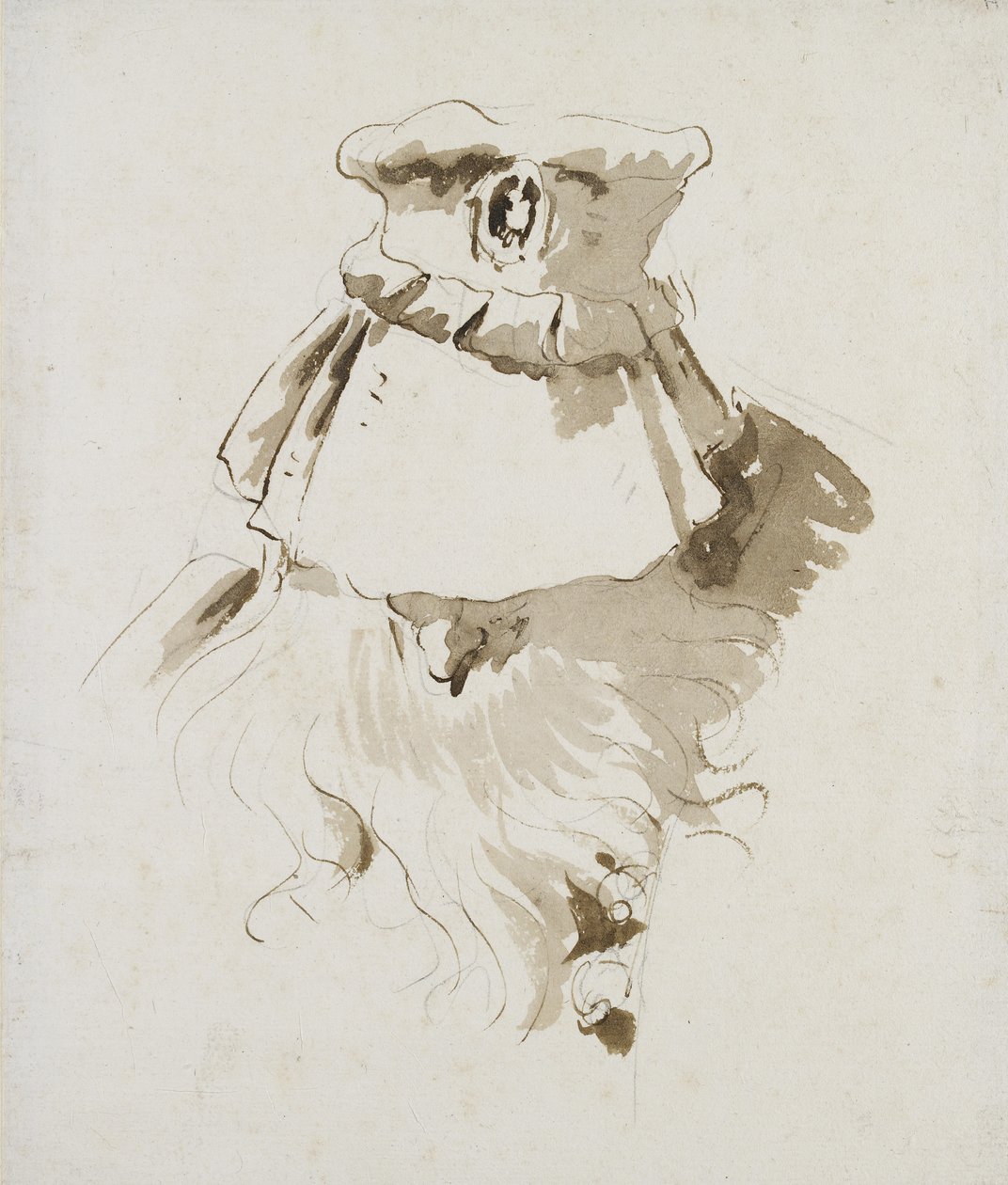 Huvud av en skäggig man (penna och brunt bläck med brun tvätt över svart krita på vitt papper) av Giovanni Battista Tiepolo