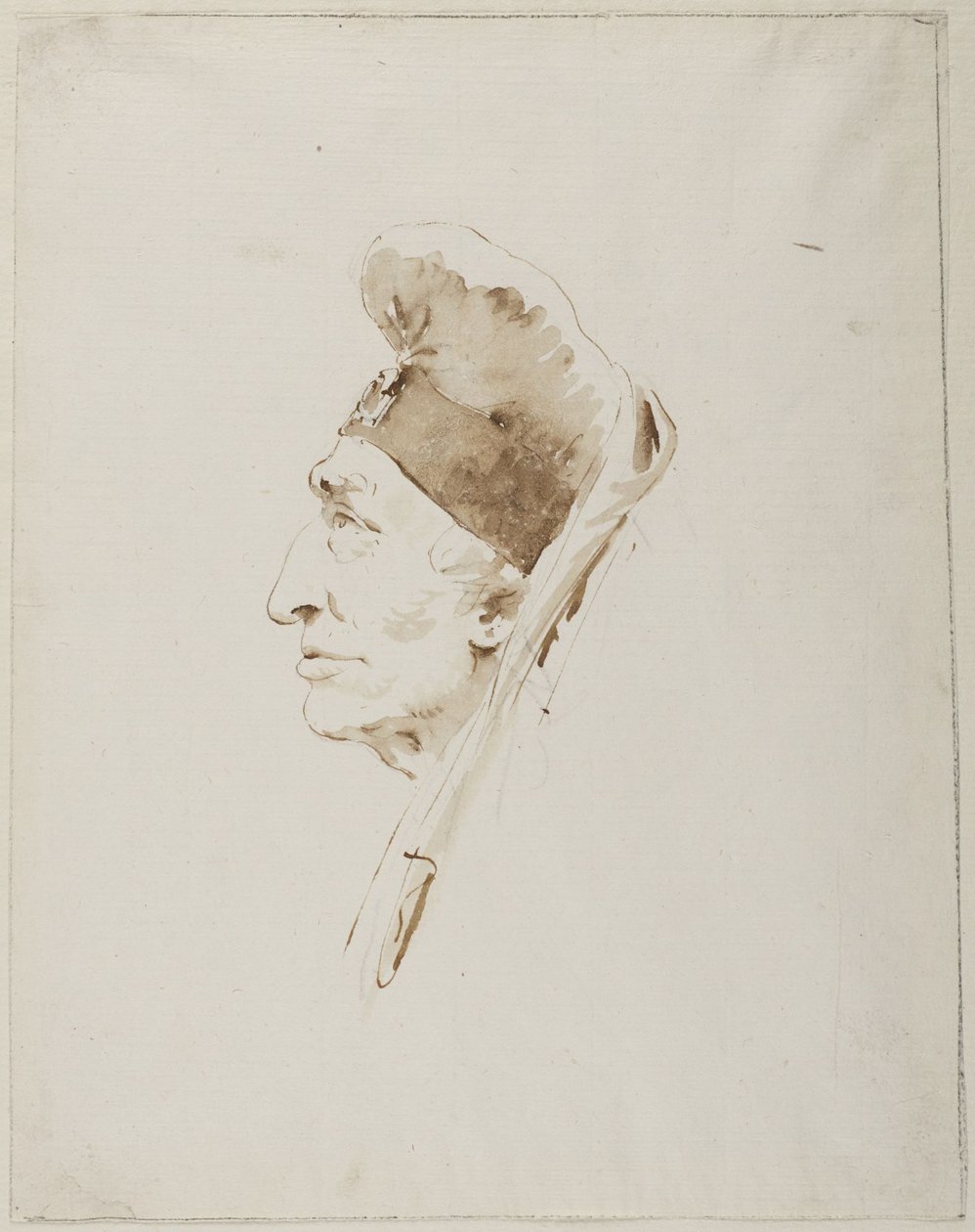 En äldre mans huvud i profil, iklädd en exotisk huvudbonad av Giovanni Battista Tiepolo