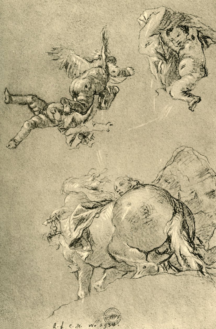Svävande Amor och en av Horae med en solpanna, 1752-1753, 1928 av Giovanni Battista Tiepolo