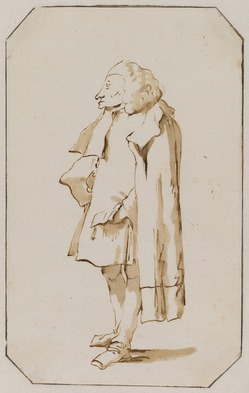 Karikatyr av en stående man i en cape av Giovanni Battista Tiepolo