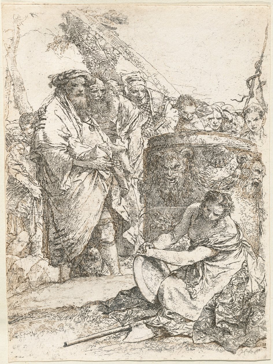 Trollkarl och andra figurer framför ett brinnande altare med skalle och ben av Giovanni Battista Tiepolo