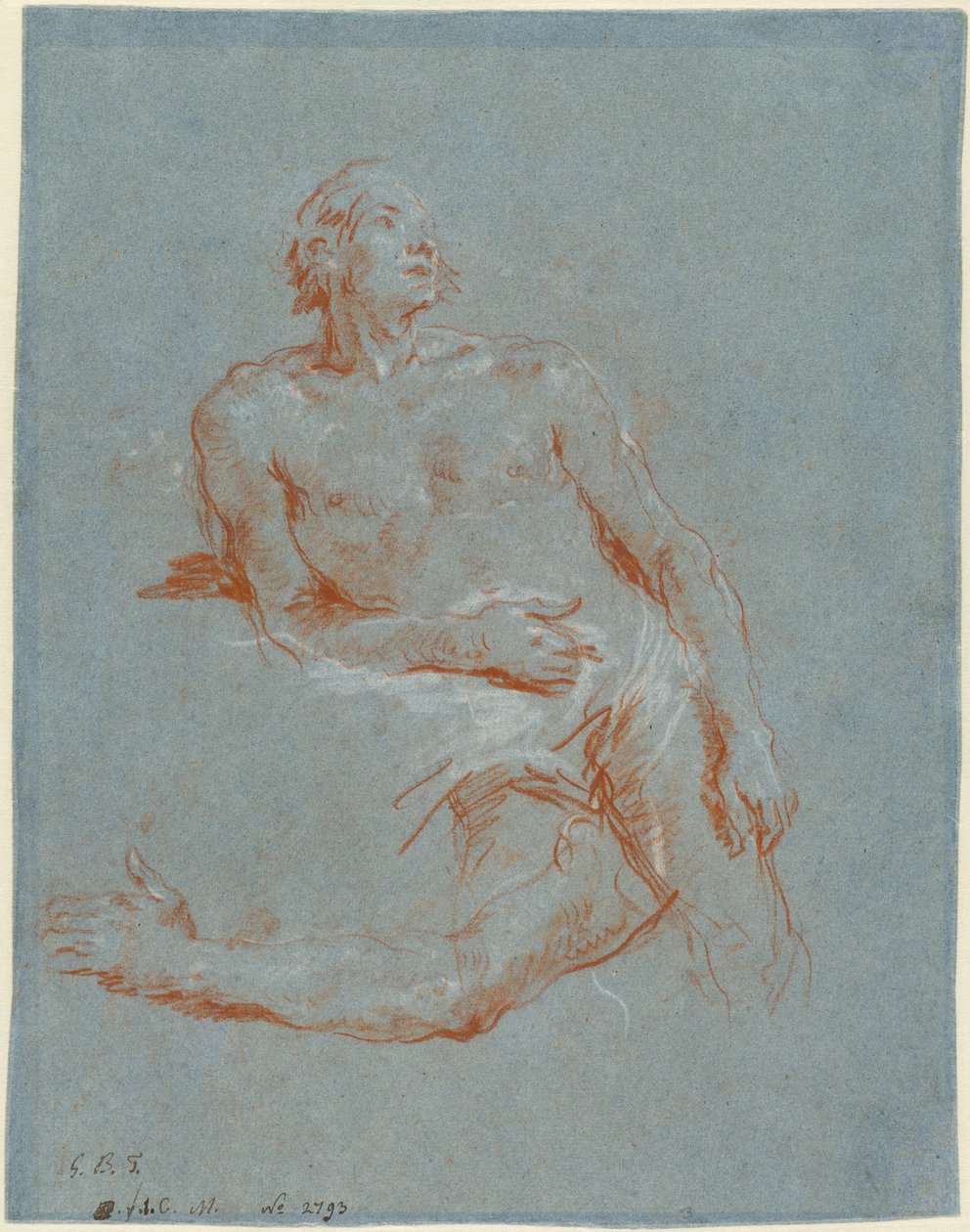 Naken man lutad på armbågen (verso) av Giovanni Battista Tiepolo