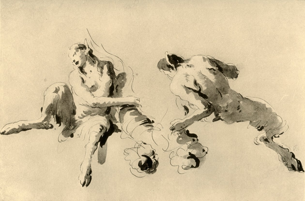 Manlig och kvinnlig faun med cornucopia, mitten av 1700-talet, 1928 av Giovanni Battista Tiepolo