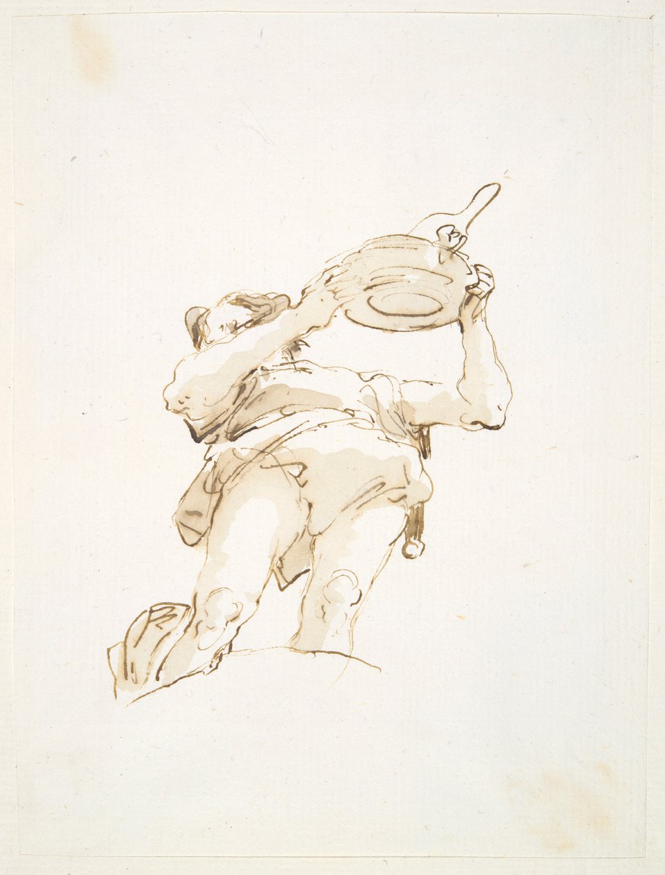 Mansfigur som bär en bricka med fågel, sedd underifrån av Giovanni Battista Tiepolo